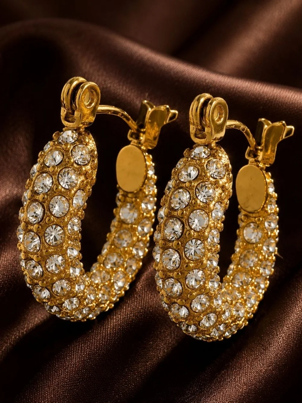 Gold Crystal-Studded Hoop Earrings